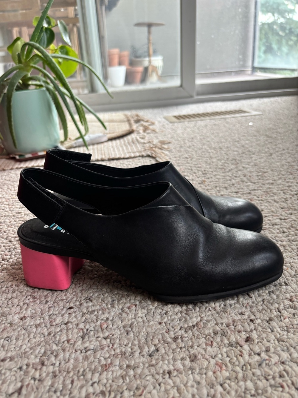 Camper Twins semi-open back Mary Jane with pink and purple heels